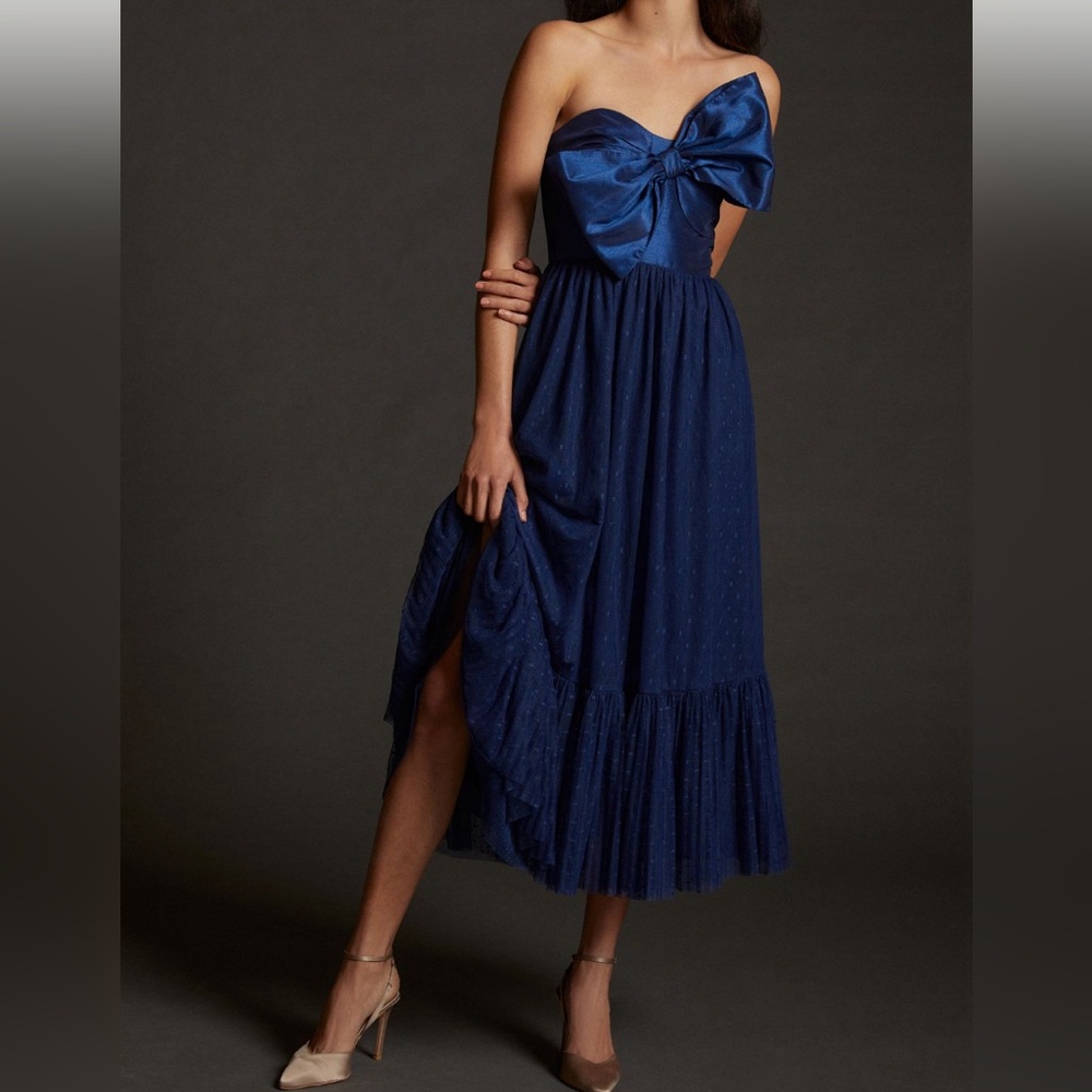 Hutch Blue Midi Dress with Bow Detail